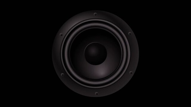 Seamless Loop Black Subwoofer Speaker Vibration Music with Alpha Channel.