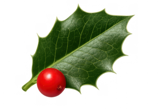 Holly leaf and red berry representing traditional christmas, winter, and holiday celebrations. Transparent background - Powered by Adobe