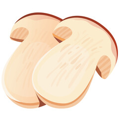 Two Beige Mushroom Slices with Thin Brown Edges and Soft Lighting on Transparent Background