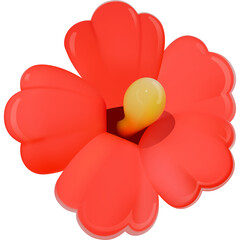 Vibrant Red Hibiscus Flower with Yellow Stamen Isolated on Transparent Background