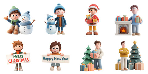 3D Character transparent collection in png no background for Christmas and newyear festival decoration.