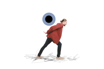 Creative collage picture young man carry eyeball sight vision espionage superintendence psychedelic weird concept effort