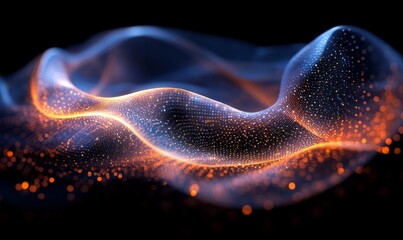 Abstract background with digital waves and particles, symbolizing futuristic design and creative digital art. A mesmerizing visual capturing the essence of innovation and technology, Generative AI