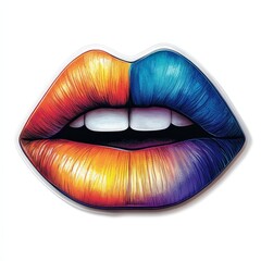 Sticker with colorful lips for a 3D art or cosmetic design. A playful and vibrant representation of beauty and personal care branding, Generative AI