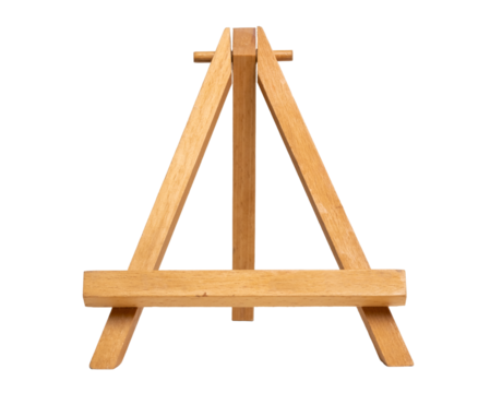 Wooden artist easel for painting or display on a transparent background