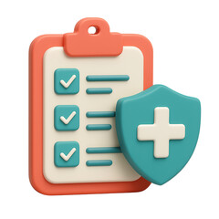 Obraz premium 3d icon of medical checklist with shield isolated on transparent background showing health protection