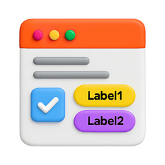 3d icon of colorful application window with labels isolated on transparent background