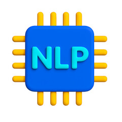 3d icon of nlp concept with chip and text isolated on transparent background, 3d rendering
