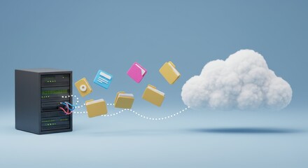 Cloud storage concept with server and data transfer illustration.