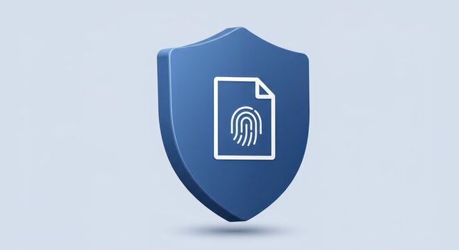 Fingerprint document icon on a shield for safety and security
