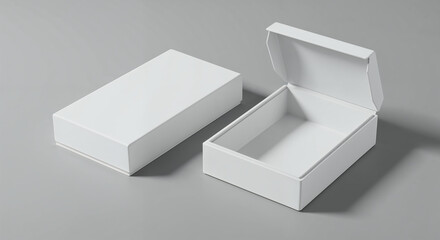 Open and Closed White Cardboard Boxes on Gray Surface image photo