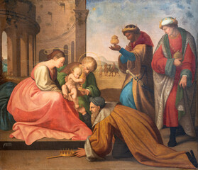 SALERNO, ITALY - OCTOBER 6, 2025: The painting of Three Magi in the Cathedral by Chioacchino Vitelli (1824).