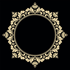 Decorative frame Elegant vector element for design in Eastern style, place for text. Floral black and golden border. Lace illustration for invitations and greeting cards