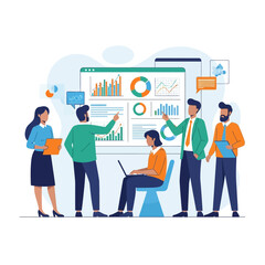 Team of professionals analyzing data and charts for business strategy.