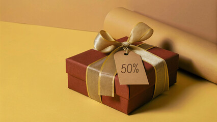 Red Box with Golden Ribbon and SALE Tag