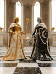 Black vs White - A Queens Duality On A Real Life Size Chess Match Tiled Floor