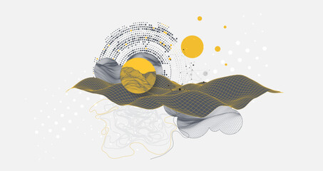 Abstract wireframe background. Modern science or technology art elements. Surface illustration inside circles