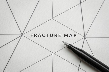 Black ink pen on a minimalist geometric fracture map