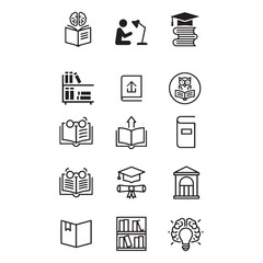 Fototapeta premium Education and Learning Line Icon Set | Academic, Book, Study, Knowledge, and University Outline Symbols Vector