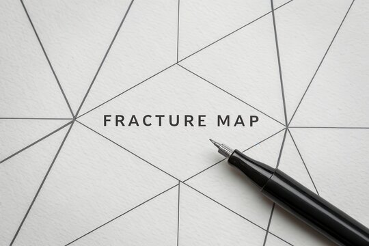 Black ink pen on a minimalist geometric fracture map