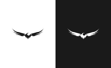 Abstract bird logo graphic in black and white minimalist design