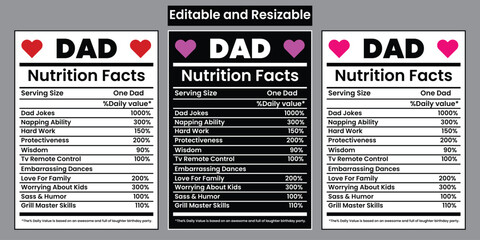 Dad Nutrition Facts Label Template – Funny Nutrition Information Design for Father’s Day, Family Gifts, Poster, Kitchen Decor, Editable Supplement Facts Vector for Print and Digital Projects