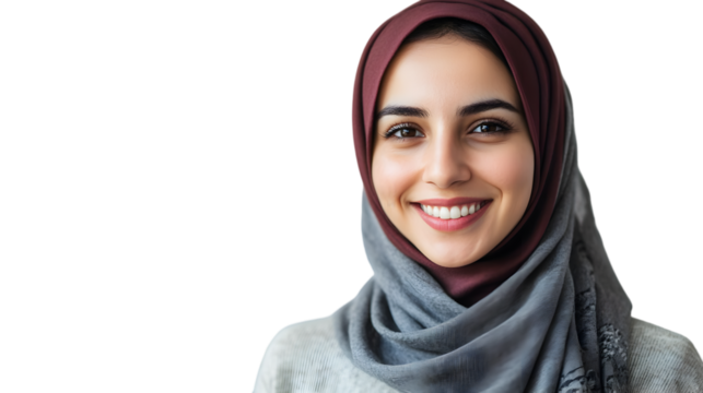 Portrait of a smiling woman wearing a hijab expressing confidence and cultural identity in a modern and respectful way for diverse representation