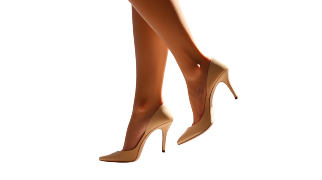 Elegant woman's legs wearing nude high heels against a dark backdrop showcasing fashion and style with sophistication and grace for advertising