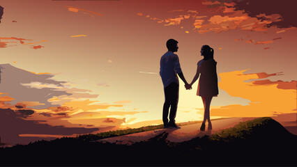 Romantic couple holding hands at sunset, enjoying love and connection, perfect for relationship goals, travel adventures, or unforgettable moments together