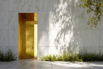 Golden Doorway in a Modern Minimalist Structure.