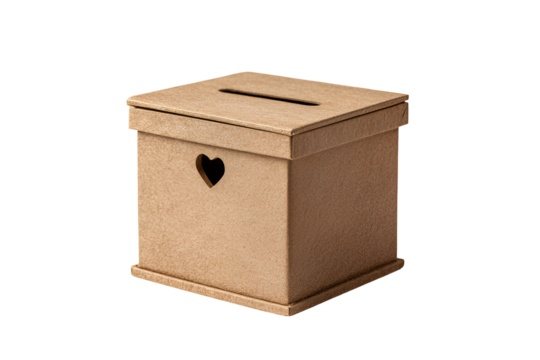 Rustic wooden box with heart cutout and slot for donations or wishes