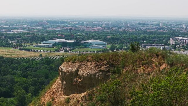 Drone flying over Pech David Hill in Toulouse France, View on cable car.