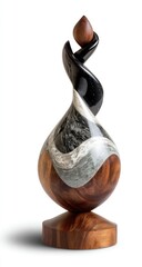 Intricate Wood Carving, Spiral Design, Unique Wooden Sculpture, Handcrafted Art Piece, Detailed Wood Turning.