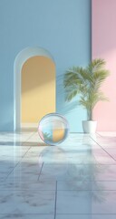 Pastel Colored Room with Archway and Orb.
