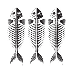 Fish skeletons, black and white illustration, stylized fishbones (2).eps