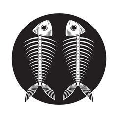 Fish skeletons, black and white illustration, stylized fishbones (3).eps
