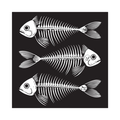 Fish skeletons, black and white illustration, stylized fishbones (1).eps