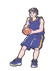シュートを打とうとする紺色のウェアを着たバスケットボールの男子選手のイラスト