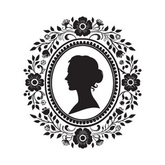 Floral Cameo Frame silhouette vector black color white background (2).eps