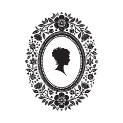 Floral Cameo Frame silhouette vector black color white background (1).eps