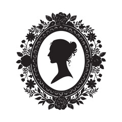 Floral Cameo Frame silhouette vector black color white background (3).eps