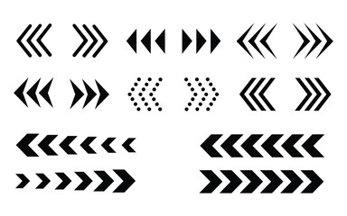 Sideways, striped direction arrow icon set. Turn right, left symbol. vector illustration.