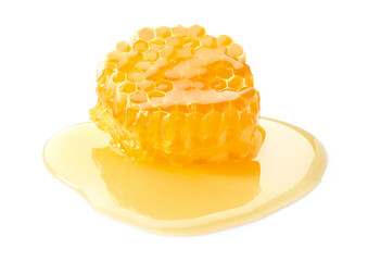 Honeycomb with honey on white background