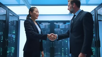 Business Handshake in Data Center. (1) - Powered by Adobe