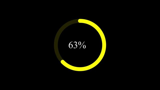 Animated minimal icon overlay of loading progress bar filling from 0 to 100 percent on black background. Symbol of download, update, buffering or digital loading screen. Concept: loading progress.