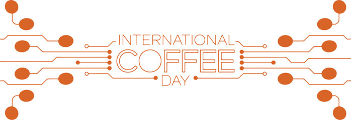 Minimal linear coffee banner with abstract orange design elements