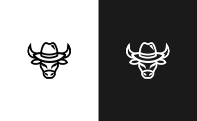 Cowboy cow head logo design modern minimalist outline vector illustration
