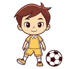 Cartoon Boy Playing Soccer, A Vector Illustration of a Cheerful Child Kicking the Ball