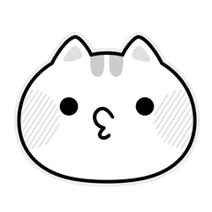 口をすぼめた猫のモノクロイラスト