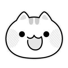口を開けた笑顔の猫のモノクロイラスト